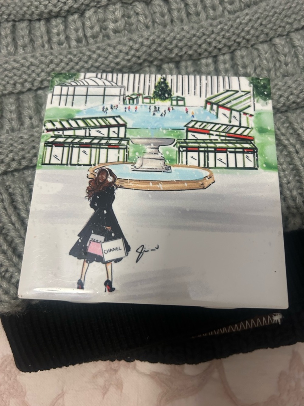 Melsey Illustrations Shopper Coaster - Gray, Black, Green